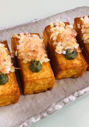 青じそチューブ乗せ厚揚げめんつゆ焼き-レシピのメイン写真