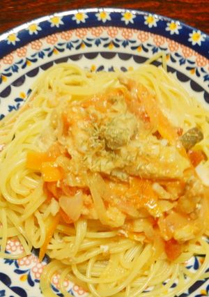 フライパン一つタラのトマトクリームパスタ-レシピのメイン写真