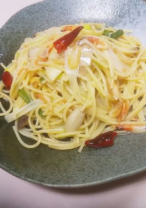 干し海老、ネギ、エリンギのペペロンチーノ-レシピのメイン写真