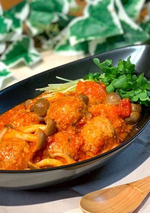 ご飯がすすむ♪豚つくねのトマ味噌煮-レシピのメイン写真