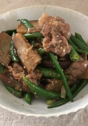 なすとインゲンの豚肉の甘辛味噌炒め-レシピのメイン写真