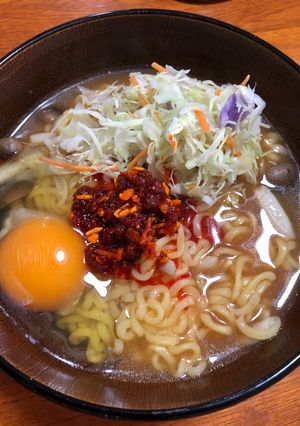 袋麺☆野菜とたまごと食べるラー油のせ-レシピのメイン写真