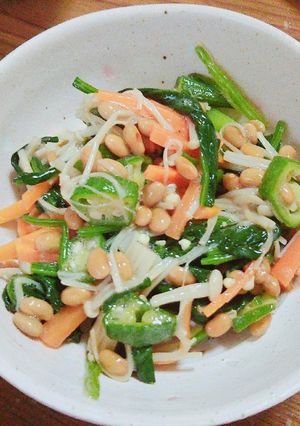 ねばねば好き必見☆ぬるぬる野菜の納豆和え-レシピのメイン写真