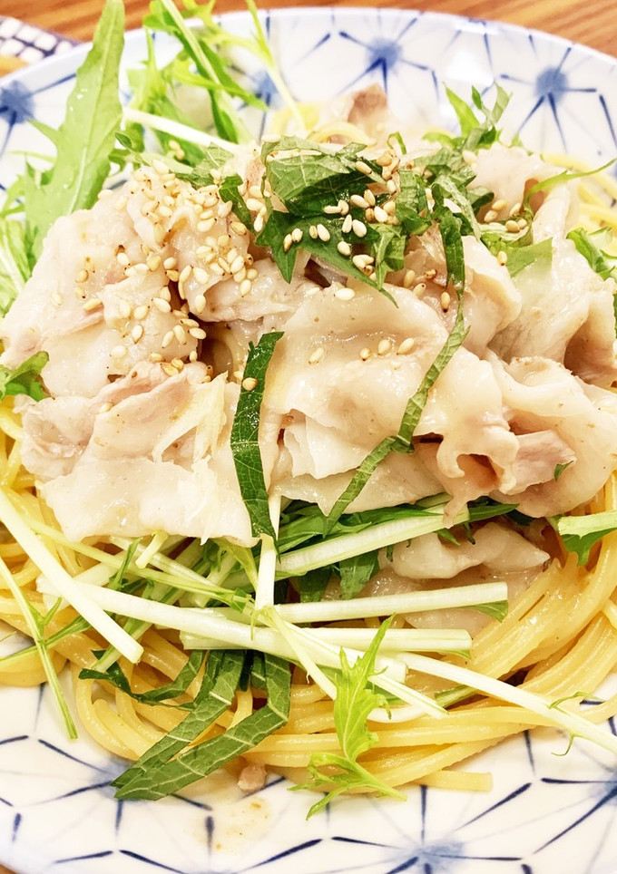 五右衛門風 豚しゃぶと水菜の和風パスタ☆-レシピのメイン写真