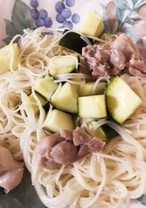 ズッキーニと鳥モモ肉のあえ素麺-レシピのメイン写真