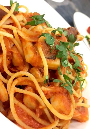 イカの軽い煮込みのトマトパスタ-レシピのメイン写真
