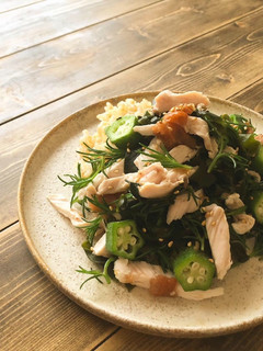 おかひじきとゆで鶏の梅ごはん-レシピのメイン写真