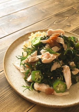 おかひじきとゆで鶏の梅ごはん-レシピのメイン写真
