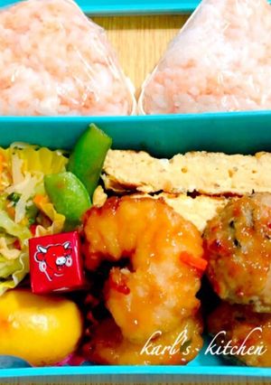 豆腐ハンバーグエビ天ぷら卵焼き弁当-レシピのメイン写真