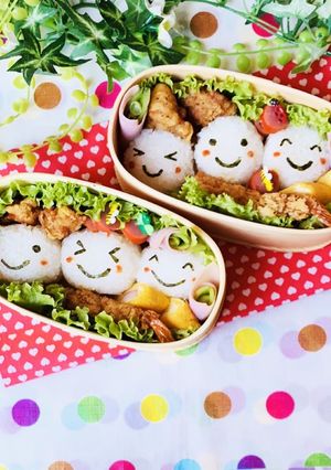丸型♡俵型ニコちゃんおにぎり弁当-レシピのメイン写真