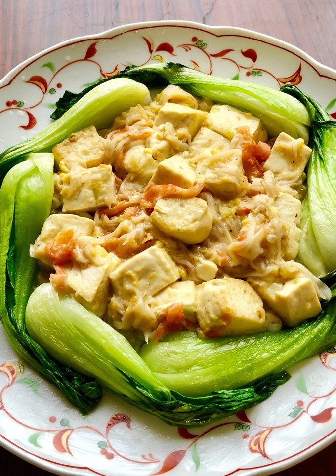 青梗菜と豆腐カニカマの卵餡掛け中華炒め★-レシピのメイン写真