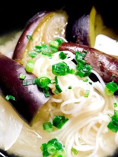 夏!ナスとそうめんのみそ汁-レシピのメイン写真