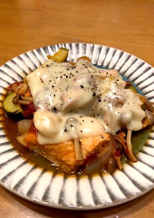 簡単10分！鮭と野菜のトマトソース蒸し-レシピのメイン写真