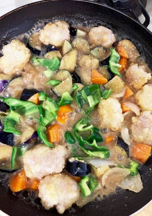 豚こま豆腐団子なす野菜たっぷり味噌炒め-レシピのメイン写真