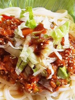 トマトと鯖缶で作った『冷やしうどん』-レシピのメイン写真