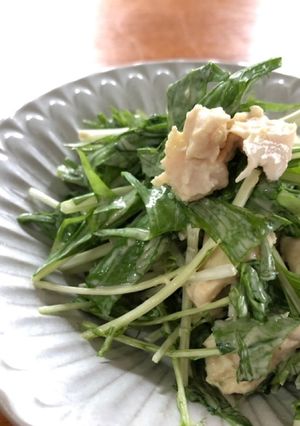サラダチキンと水菜の柚子胡椒ポン酢サラダ-レシピのメイン写真