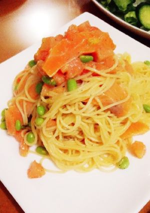 サーモンと湯むきトマトの美肌冷製パスタ-レシピのメイン写真