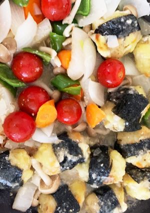 チーズイン磯部いももちと野菜の塩ダレ炒め-レシピのメイン写真