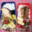野球少年とパパ弁当♡鮭と豚丼6/29