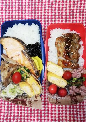野球少年とパパ弁当♡鮭と豚丼6/29-レシピのメイン写真