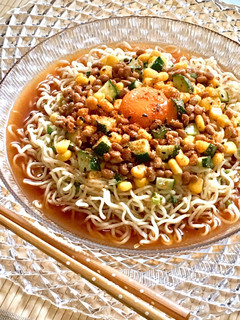 コーン納豆の冷やし味噌ラーメン!-レシピのメイン写真