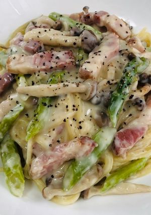アスパラしめじベーコンクリームパスタ-レシピのメイン写真