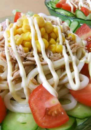 マヨめんつゆでサラダうどん-レシピのメイン写真