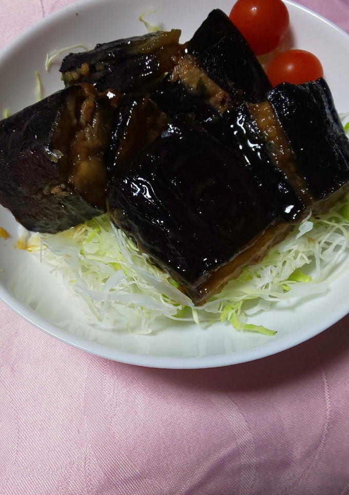 茄子のひき肉とにらの挟み焼きすき焼味-レシピのメイン写真