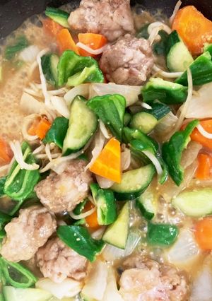 豚こま団子ときゅうり野菜味噌にんにく炒め-レシピのメイン写真
