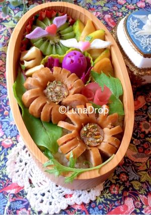 女子中学生　弁当　玄米　お花ウィンナー-レシピのメイン写真
