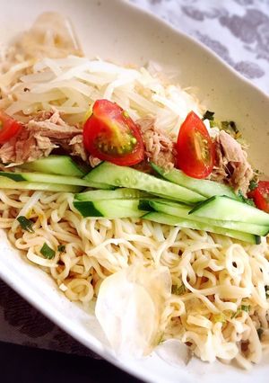 シーチキンと夏野菜で♪冷やし氷あえ麺-レシピのメイン写真