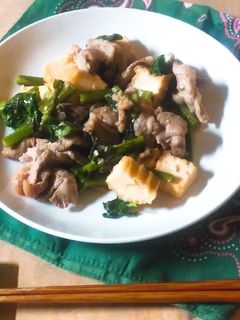 簡単!つるむらさきと豚肉の味噌炒め-レシピのメイン写真