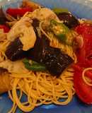 タコとおくらと茄子の冷製パスタ☆
