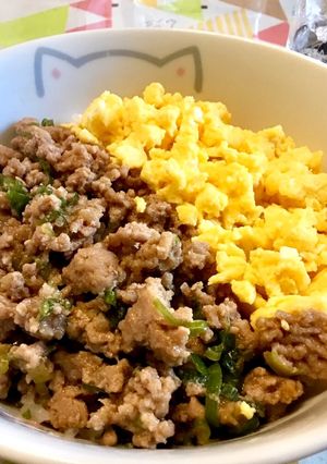 レンジ調理★油不使用の豚そぼろ丼-レシピのメイン写真