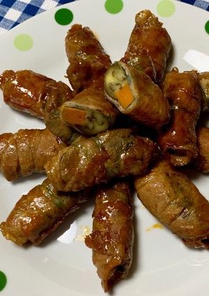 豚しゃぶ肉の野菜巻きコチュジャンソース-レシピのメイン写真