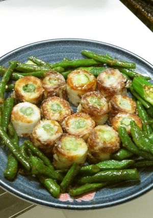 焼きちくわのオクラ&インゲン詰め片栗焼き-レシピのメイン写真