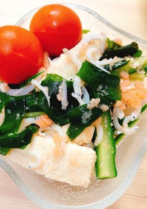豆腐とわかめとしらすのたらこ和え-レシピのメイン写真
