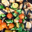 チーズイン磯部いももちと夏野菜塩ダレ炒め