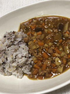 根菜と茄子、ひき肉のカレーと雑穀米-レシピのメイン写真