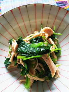 みつ葉と鶏肉のわさび醤油和え(レンチン版-レシピのメイン写真