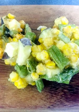 とうもろこし、インゲン、ナスのかき揚げ！-レシピのメイン写真