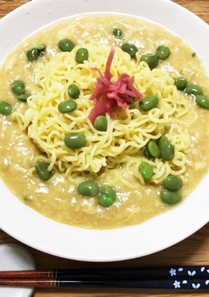 即席麺でとんこつコーンスープの冷麺-レシピのメイン写真