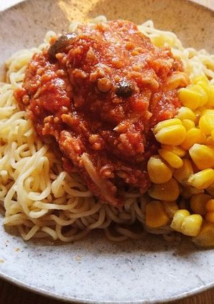 凍らせコーンとミートソースのラーメン♪-レシピのメイン写真