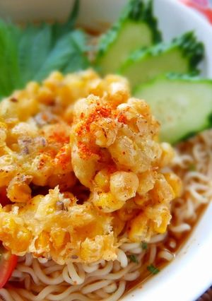 コーン天ぷらのせ冷やしみそラーメン-レシピのメイン写真