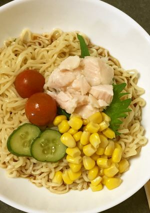 サラダチキンとコーンde冷やし醤油和え麺-レシピのメイン写真