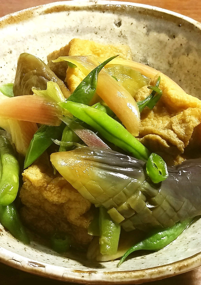 厚揚げ、茄子、いんげん、茗荷の煮物-レシピのメイン写真