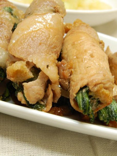 春菊と油揚げの豚肉グルグル-レシピのメイン写真