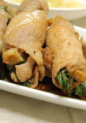 春菊と油揚げの豚肉グルグル-レシピのメイン写真