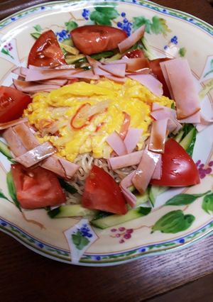 カニ玉半熟オムレツ冷やし中華-レシピのメイン写真