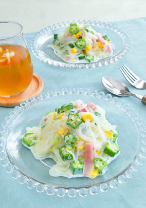 オクラのクリームこんにゃくパスタ-レシピのメイン写真